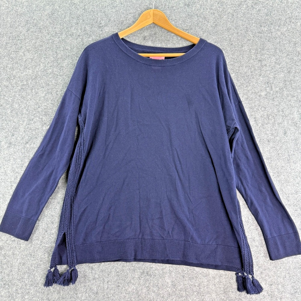 Lilly Pulitzer Navy Blue Crewneck Sweater with Side Tassels